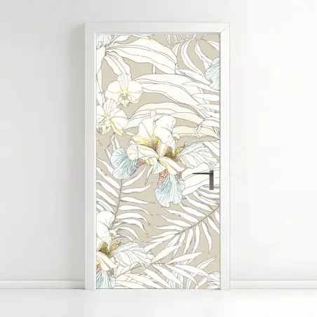 Pegatina para puerta cacatúas y orquídeas en patrón botánico – Pixers®