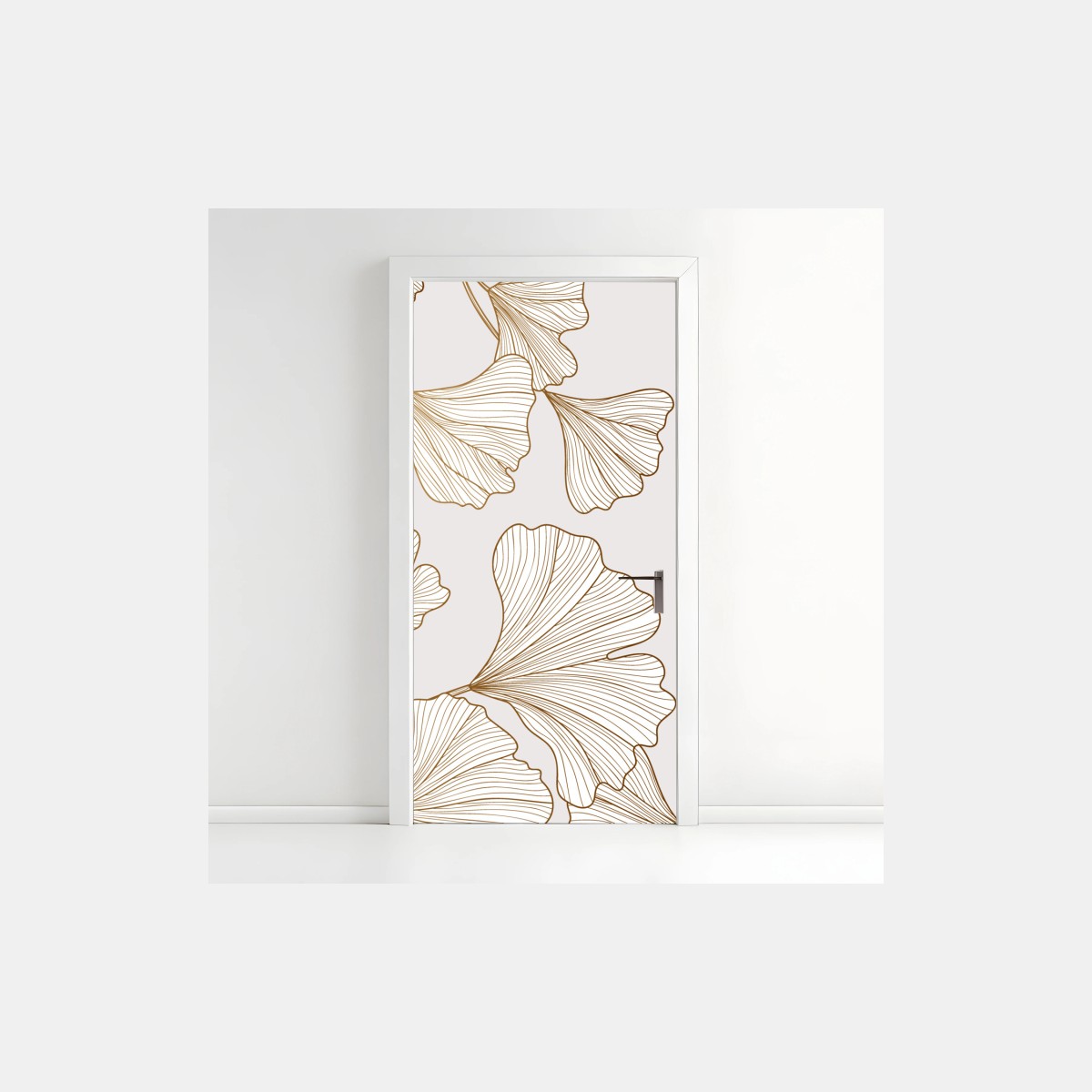 Pegatina para puerta hojas de ginkgo doradas sobre fondo neutro – Pixers®