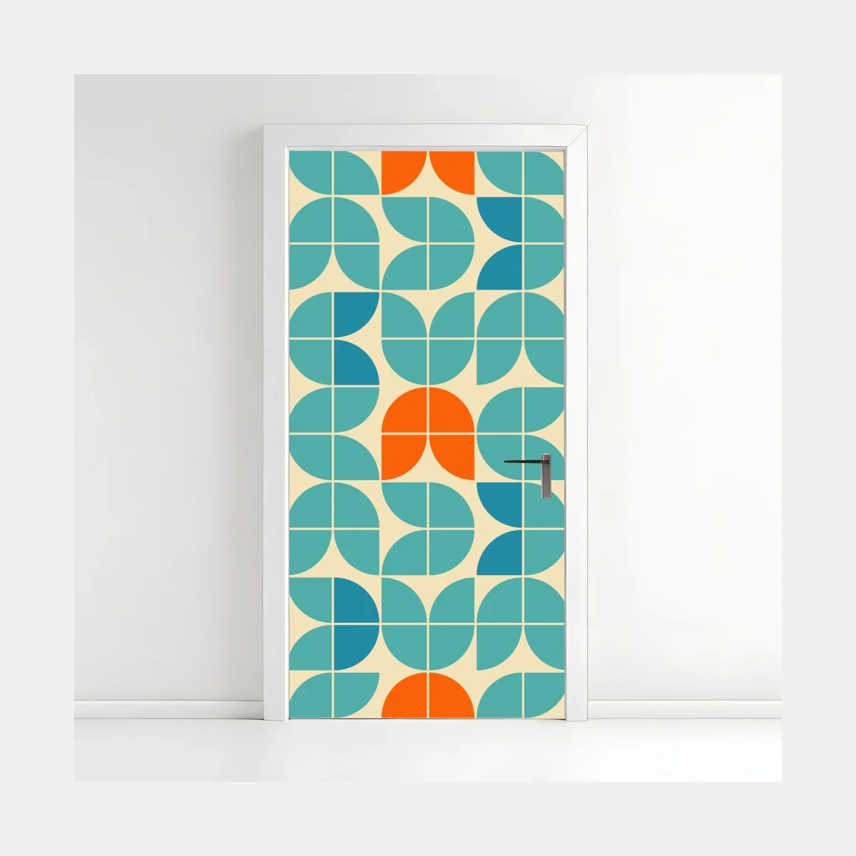 Pegatina para puerta mosaico geométrico mid-century en tonos turquesa y naranja – Pixers® Pegatina para puerta mosaico geométrico mid-century en tonos turquesa y naranja – Pixers®