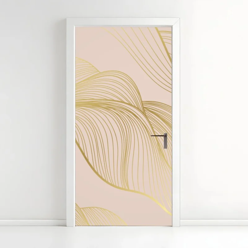 Pegatina para puerta ondas doradas sobre fondo rosa empolvado