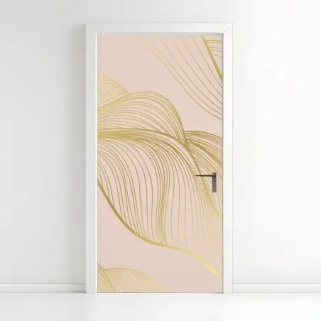 Pegatina para puerta ondas doradas sobre fondo rosa empolvado – Pixers®