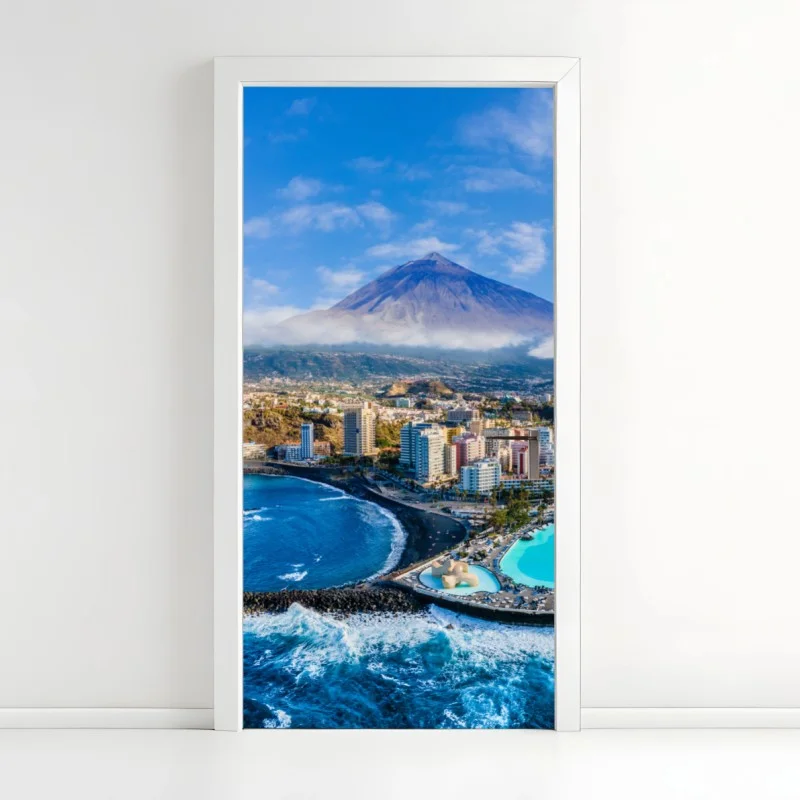 Pegatina para puerta panorámica costera de Tenerife con el Teide