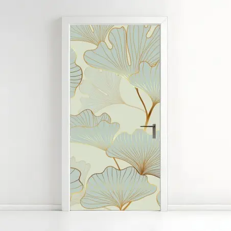 Pegatina para puerta patrón elegante de hojas de ginkgo doradas – Pixers®