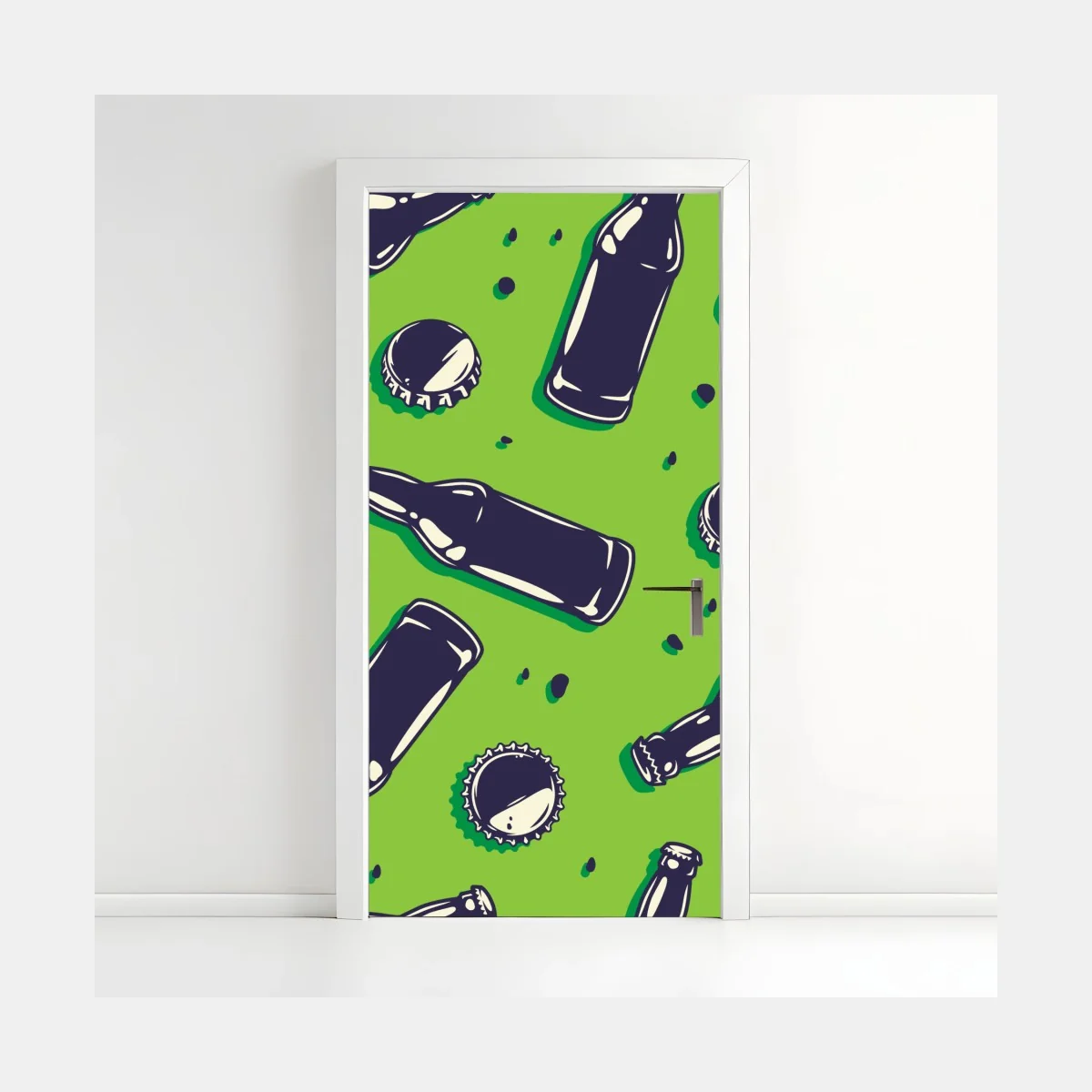 Pegatina para puerta patrón pop de botellas y tapones sobre fondo verde – Pixers® Pegatina para puerta patrón pop de botellas y tapones sobre fondo verde – Pixers®