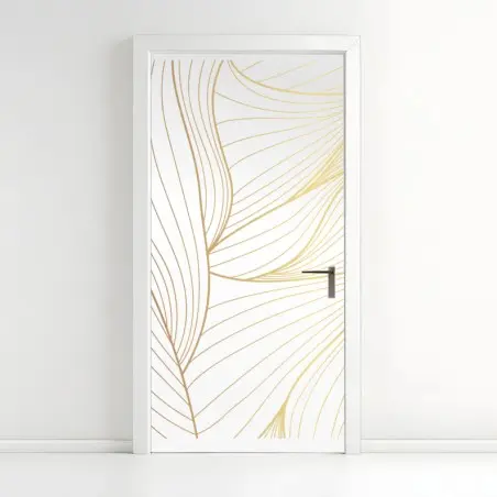 Pegatina para puerta diseño de hojas doradas sobre fondo blanco – Pixers®