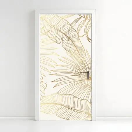 Pegatina para puerta diseño botánico dorado sobre fondo crema – Pixers®