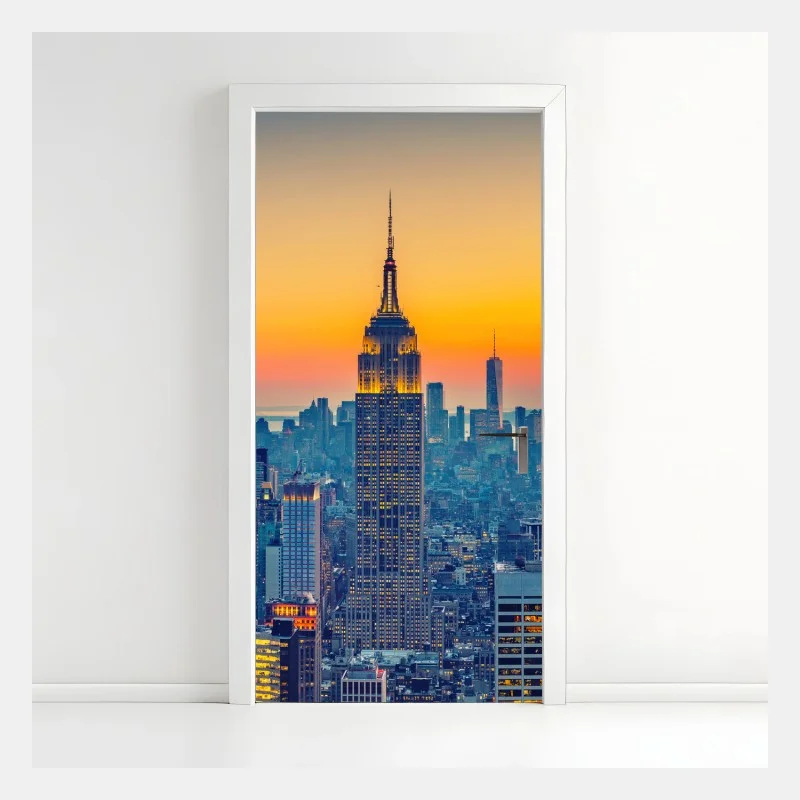 Pegatina para puerta puesta de sol sobre el skyline de Nueva York