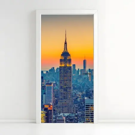 Pegatina para puerta puesta de sol sobre el skyline de Nueva York – Pixers®