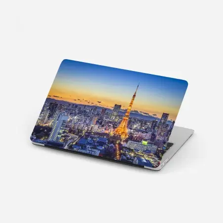 Pegatina para portátil atardecer en Tokio con la torre iluminada – Pixers®