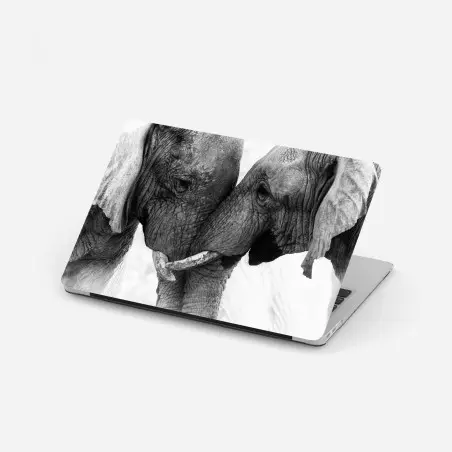 Pegatina para portátil conexión íntima entre elefantes en blanco y negro – Pixers®