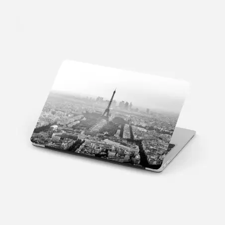 Pegatina para portátil panorama en blanco y negro de la Torre Eiffel en París – Pixers®
