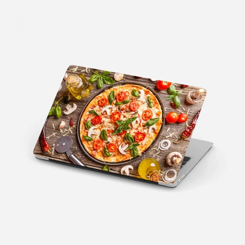 Pegatina para portátil pizza italiana rústica con albahaca y tomates cherry