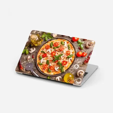 Pegatina para portátil pizza italiana rústica con albahaca y tomates cherry – Pixers®