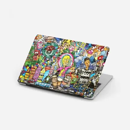 Pegatina para portátil mural urbano vibrante de fantasía y música – Pixers®