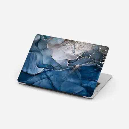 Pegatina para portátil paisaje abstracto en tinta alcohólica azul y dorada – Pixers®