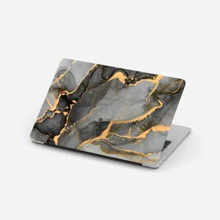 Pegatina para portátil fluidez gris y dorado con vetas metálicas – Pixers®
