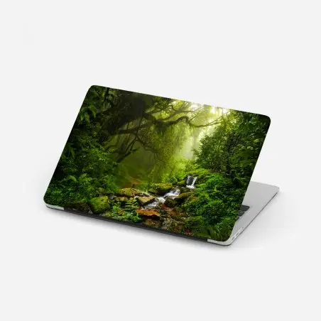 Pegatina para portátil bosque esmeralda con cascada y sendero místico – Pixers®