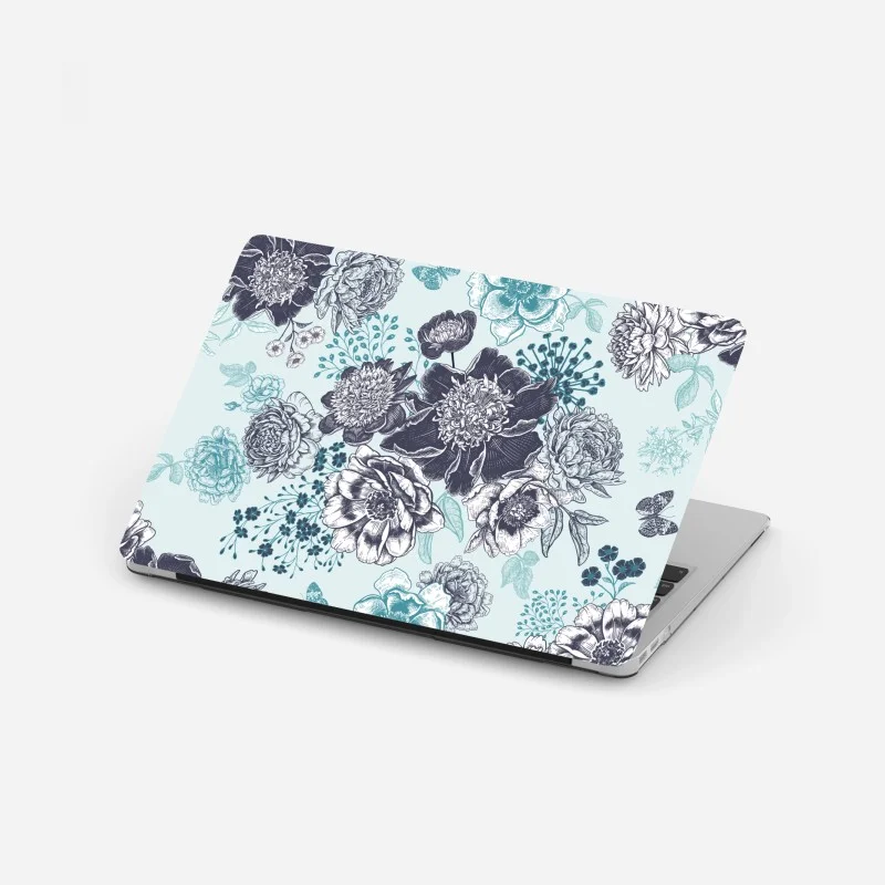 Pegatina para portátil estampado floral vintage en tonos turquesa