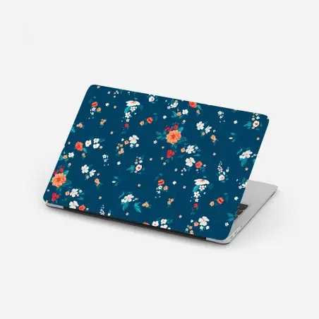 Pegatina para portátil estampado floral azul con flores naranjas y blancas – Pixers®