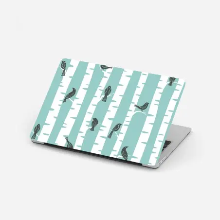 Pegatina para portátil patrón de abedules y pájaros en menta – Pixers®