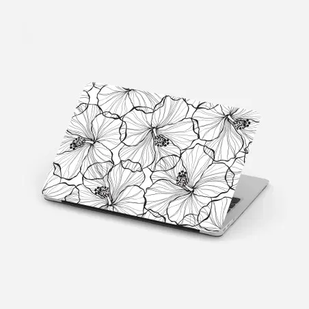 Pegatina para portátil patrón botánico de hibiscos en blanco y negro – Pixers®