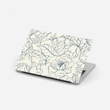 Pegatina para portátil motivo floral en líneas azul marino sobre fondo crema – Pixers®