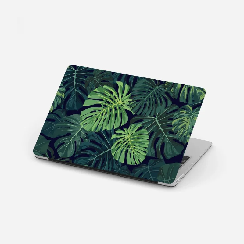 Pegatina para portátil patrón tropical de hojas de monstera en tonos verdes