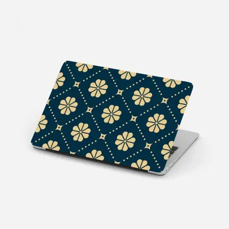 Pegatina para portátil patrón floral geométrico en azul marino y crema – Pixers®