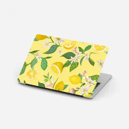 Pegatina para portátil estampado botánico de limones y flores sobre fondo amarillo – Pixers®