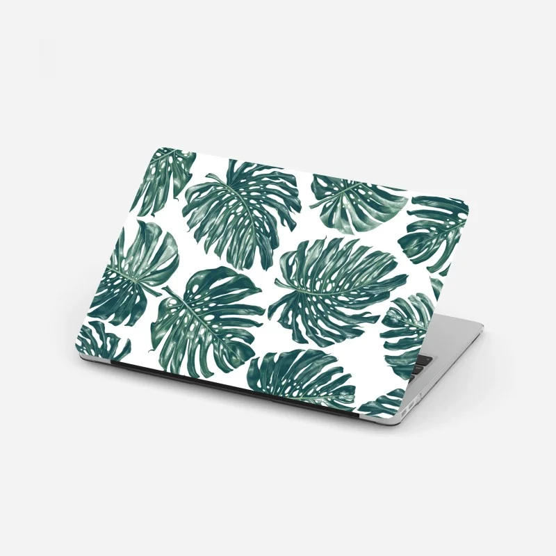 Pegatina para portátil patrón tropical de hojas de monstera en verde