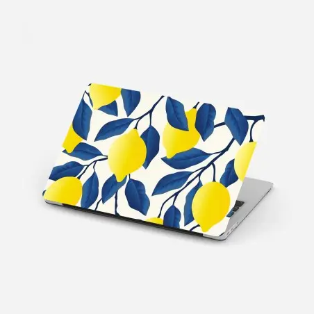 Pegatina para portátil limones y hojas azules sobre fondo claro – Pixers®