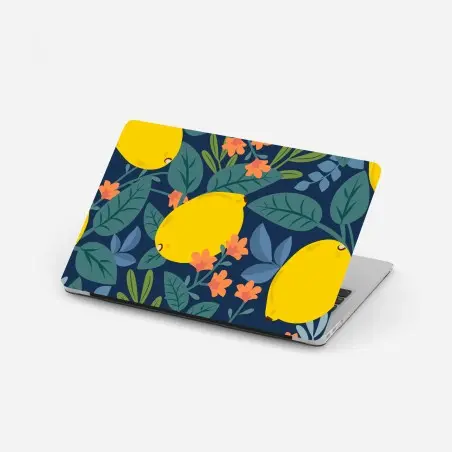 Pegatina para portátil estampado de limones y hojas sobre fondo azul – Pixers®