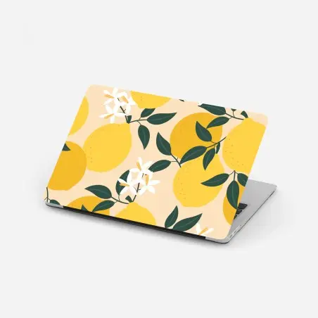 Pegatina para portátil diseño de limones y flores sobre fondo suave – Pixers®