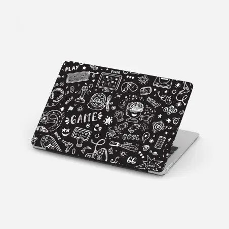 Pegatina para portátil diseño doodle de videojuegos sobre fondo oscuro – Pixers®