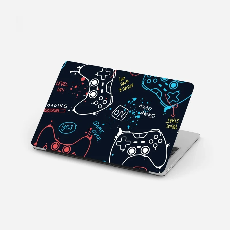 Pegatina para portátil patrón gamer en colores neón sobre fondo oscuro