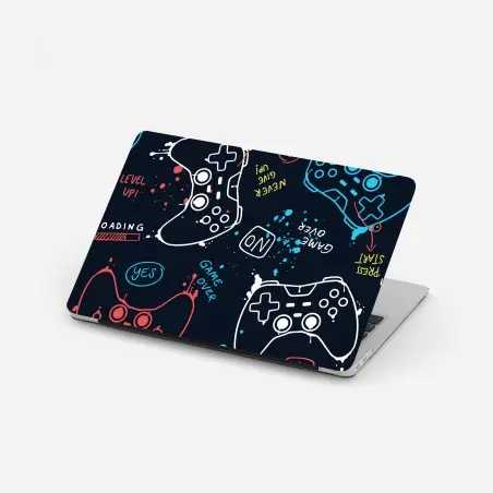 Pegatina para portátil patrón gamer en colores neón sobre fondo oscuro – Pixers®
