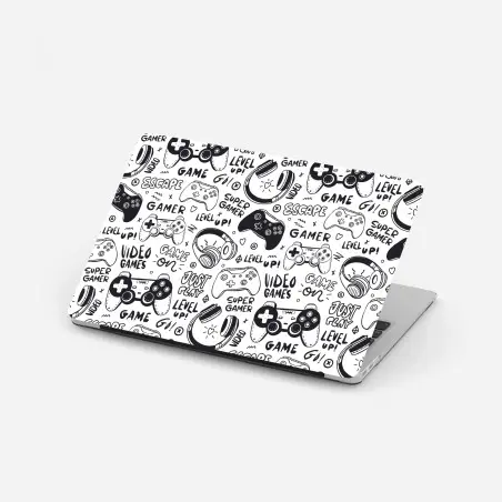 Pegatina para portátil patrón de videojuegos en estilo doodle blanco y negro – Pixers®