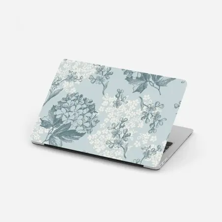 Pegatina para portátil estampado botánico de hortensias en tonos azules – Pixers®