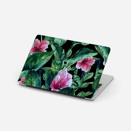Pegatina para portátil jardín tropical en acuarela sobre fondo negro – Pixers®