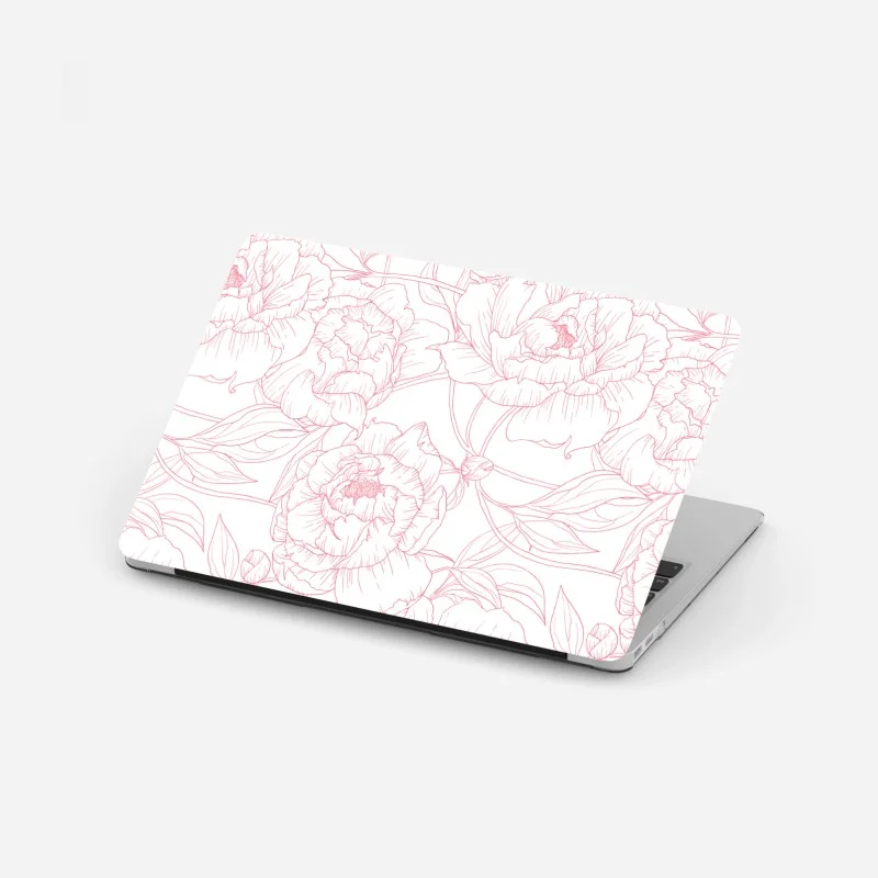Pegatina para portátil patrón floral de peonías en líneas rosa