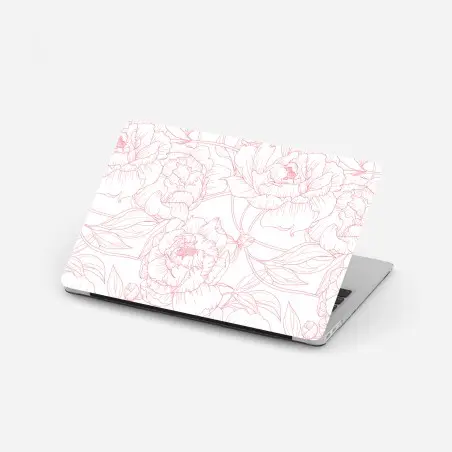 Pegatina para portátil patrón floral de peonías en líneas rosa – Pixers®