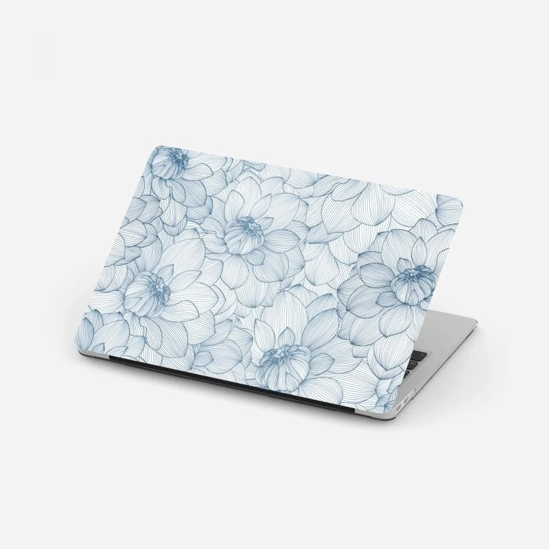 Pegatina para portátil patrón floral lineal azul