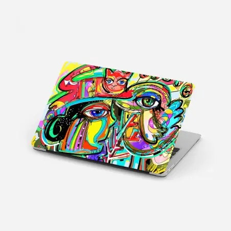 Pegatina para portátil rostro colorido con gato rojo y pájaro – Pixers®