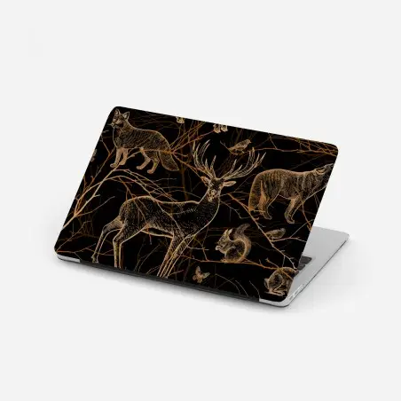 Pegatina para portátil fauna del bosque en dorado sobre fondo negro – Pixers®