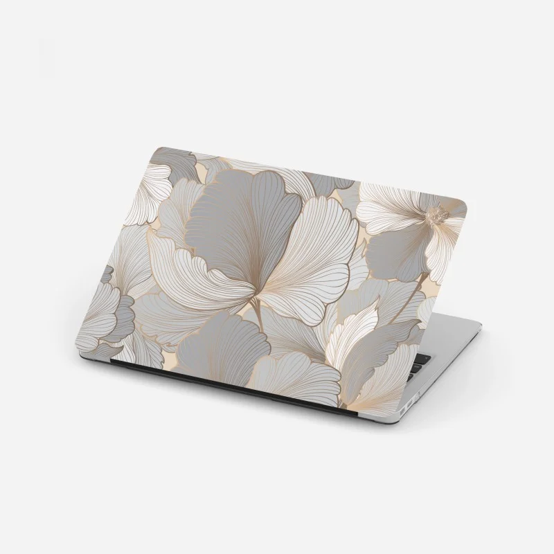 Pegatina para portátil arte floral en tonos neutros y líneas doradas