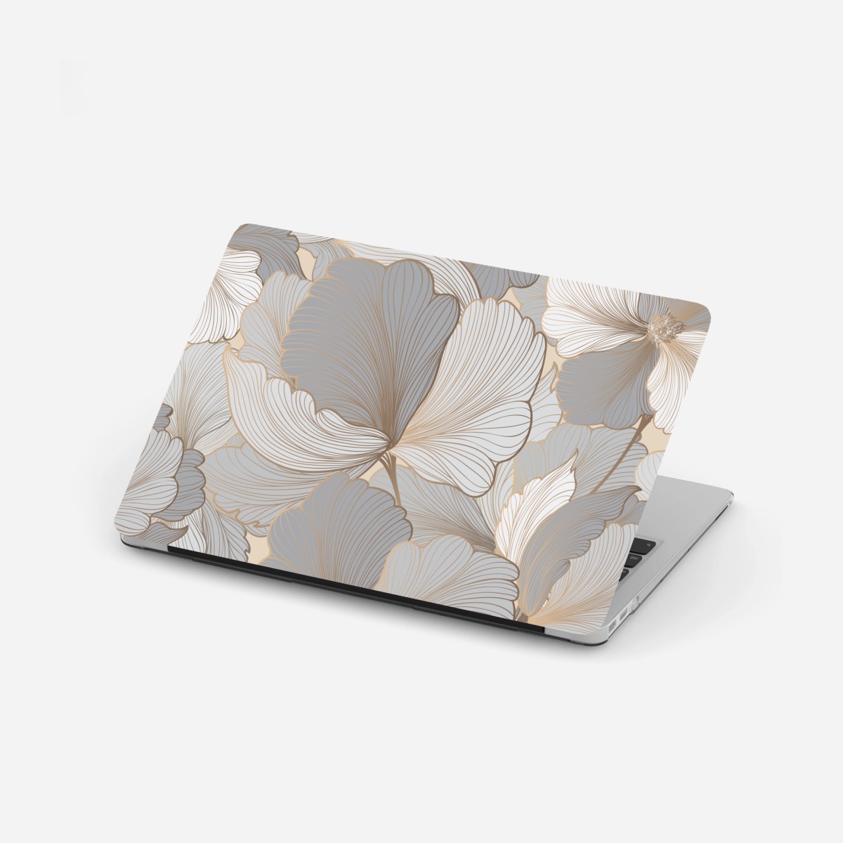 Pegatina para portátil arte floral en tonos neutros y líneas doradas – Pixers®