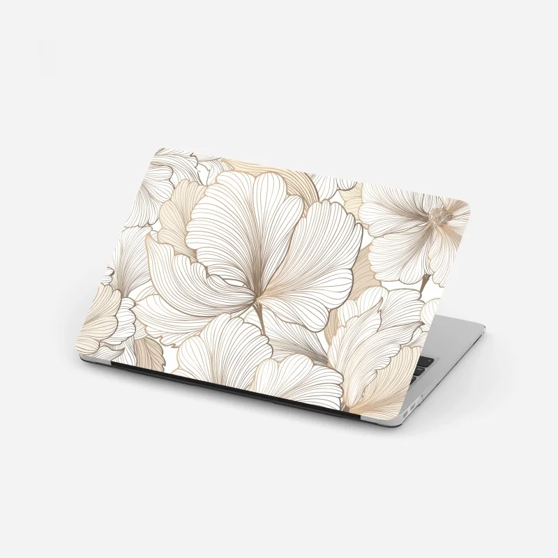Pegatina para portátil flores de líneas finas en tonos beige