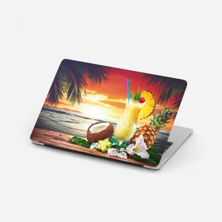 Pegatina para portátil atardecer tropical con cóctel de piña y coco – Pixers®