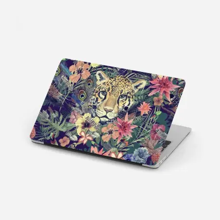 Pegatina para portátil leopardo en selva acuarelada y flores exóticas – Pixers®