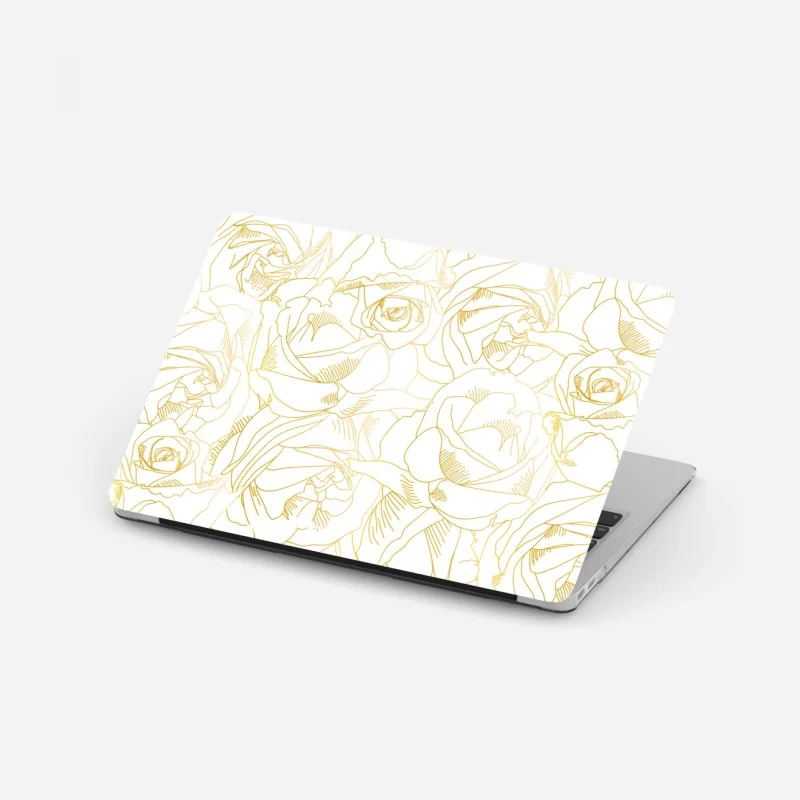 Pegatina para portátil patrón de rosas doradas sobre fondo blanco